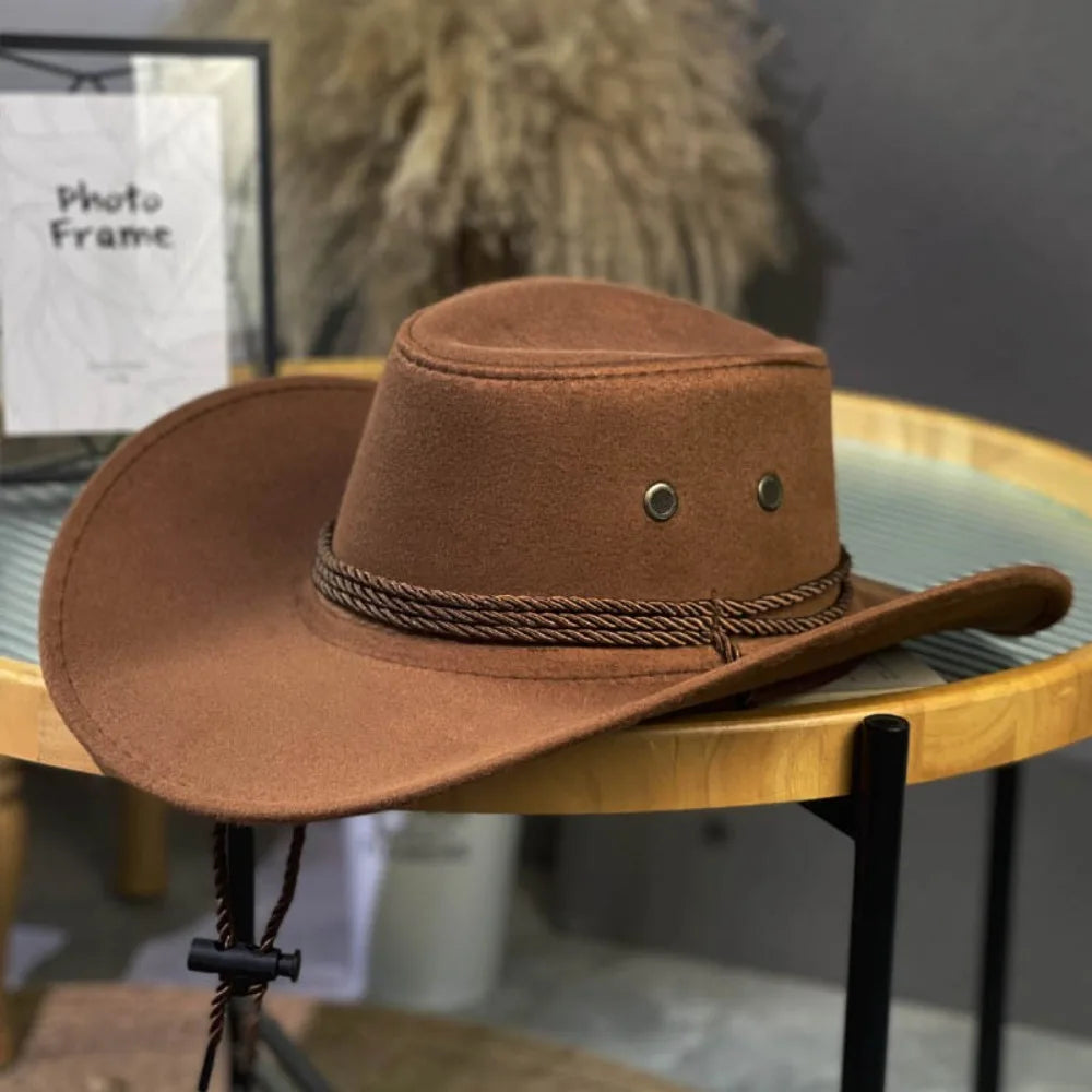 Fashion Western Cowboy Hat Ethnic Large Brim Felt Fedora Hats Vue Coffee