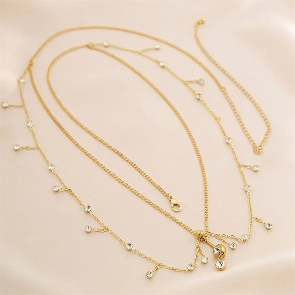 Water Drop Pendant Boho Waist Chain Double Layer Sparkling Zircon