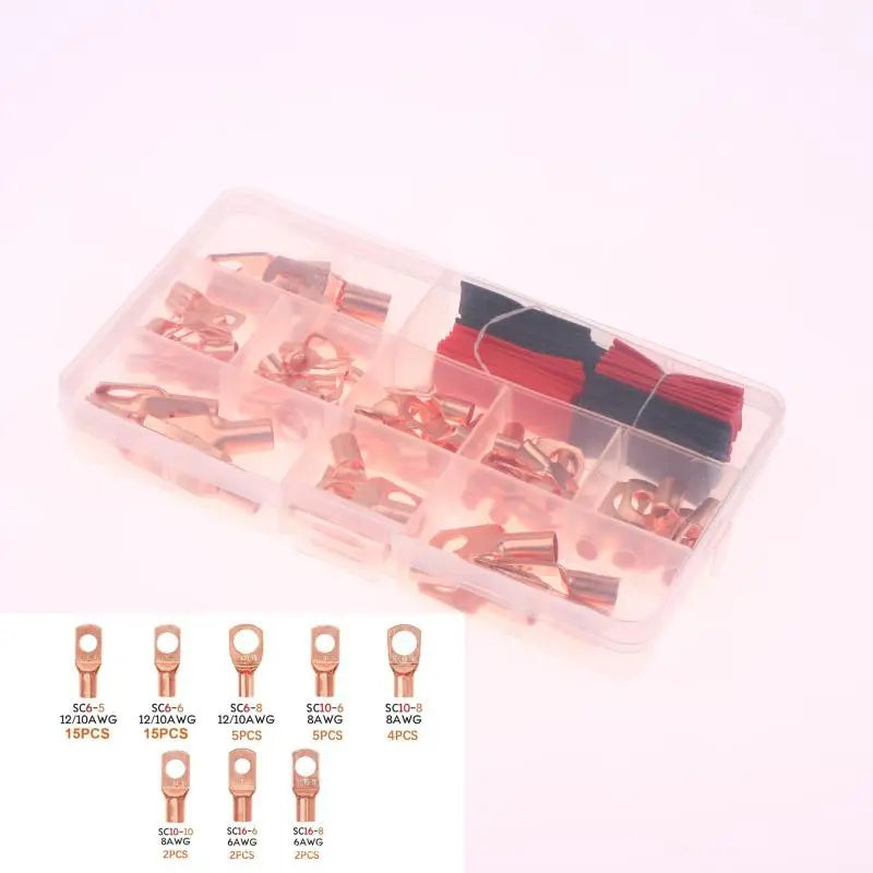 60/100/130PCS AWG 4 6 8 10 12 Ring Lug Kit With Shrink Tubing 50 Battery Cable Lugs With Shrink Copper Terminal Connectors Vue
