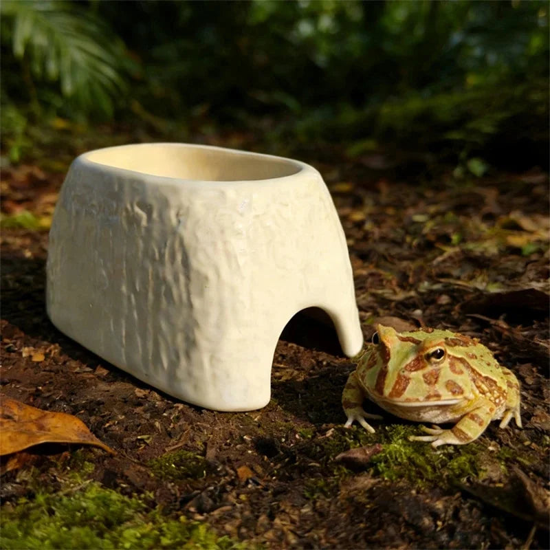 Ceramic Leopard Print Humid Hide Cave For Geckos Tarantulas Tree Frogs Salamanders Cozy Terrarium Shelter For Reptile Keepers Vue