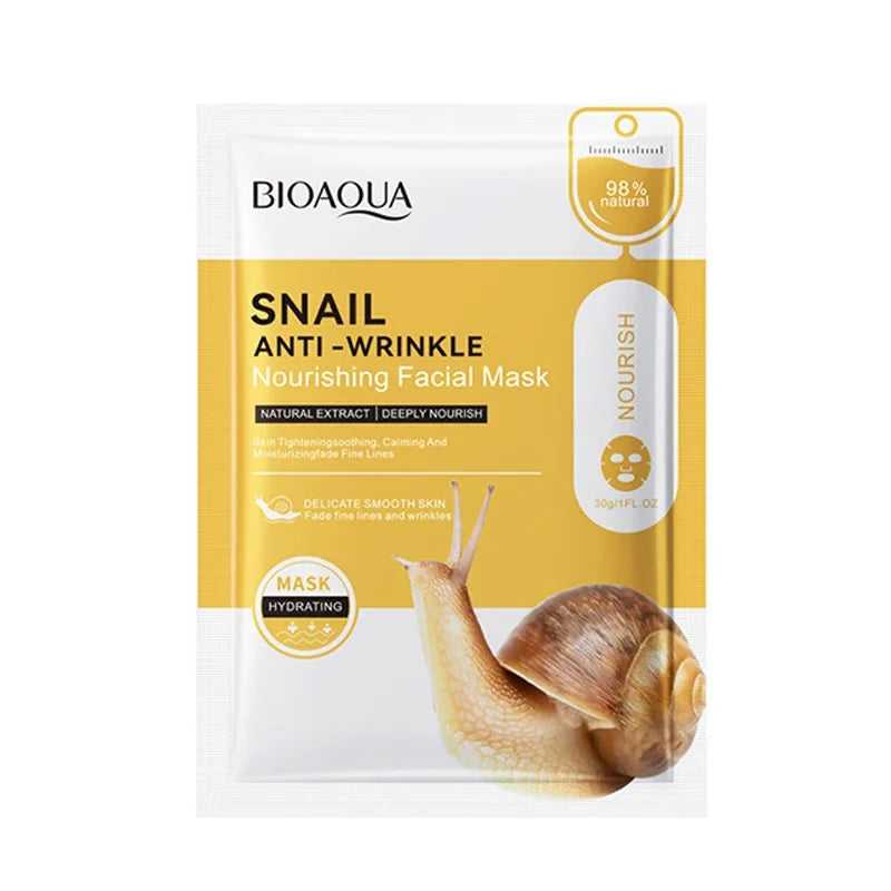 10Pcs Bioaqua Snail Face Mask Moisturizing Brightening Firming Hydrating Skincare Facial Masks Face Sheet Mask Skin Care Vue