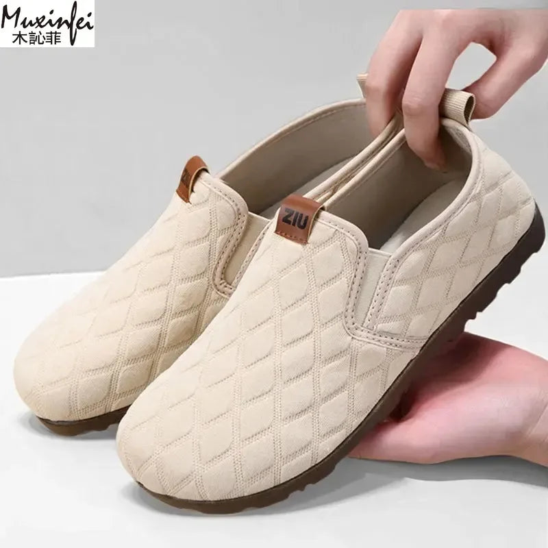 Women's Flat Slip-On Shoes – Breathable Checkered Fabric Flats Flat Slip-On Shoes Vue