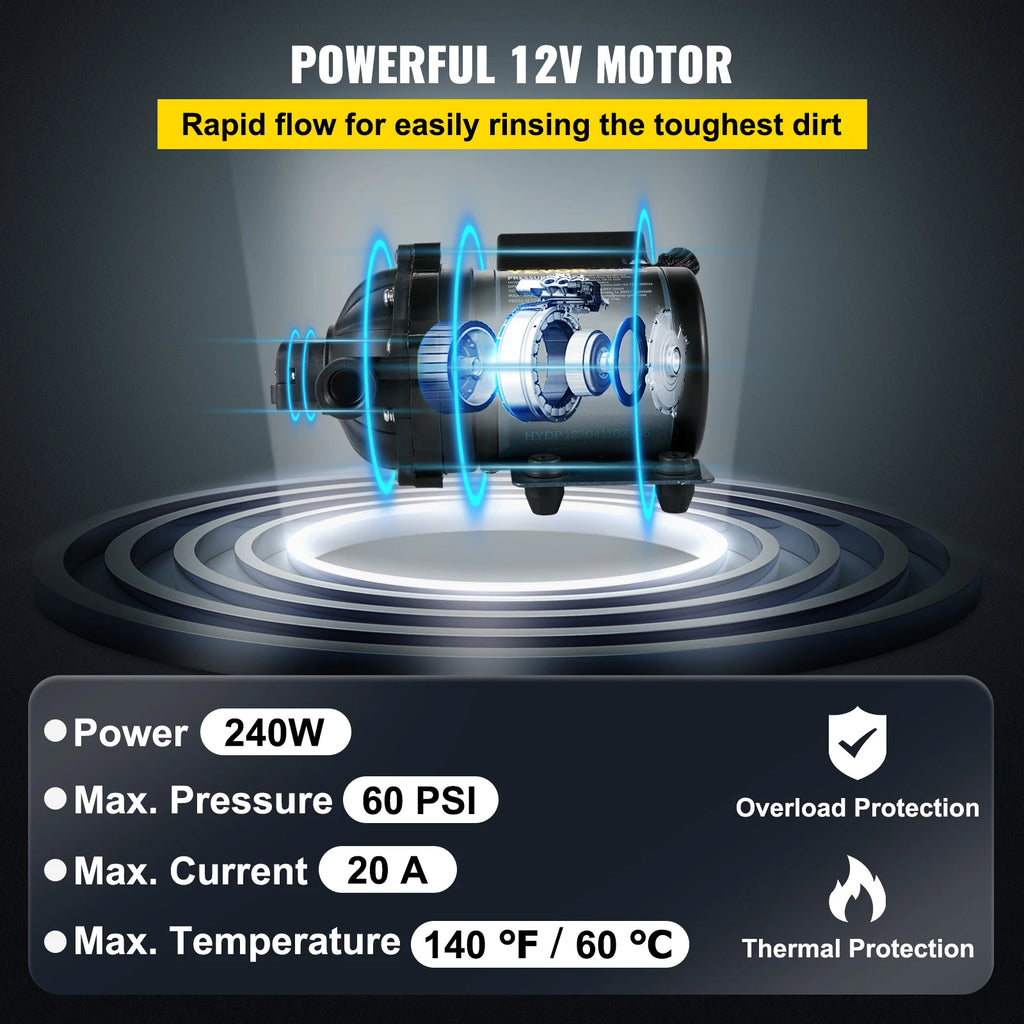 12V Self-Priming Washdown Pump 7 GPM 60 PSI RV Boat Marine Washdown Water Pump Vue