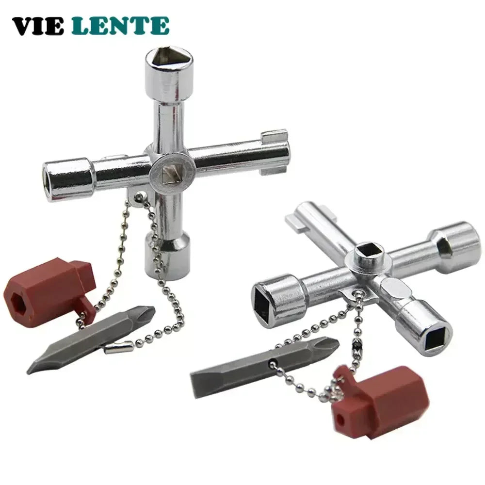 4 in 1 Silver Wrench Electrical Elevator Control Cabinet Valve Inner Triangle Four Corners with Screwdriver Head Ratchet Vue