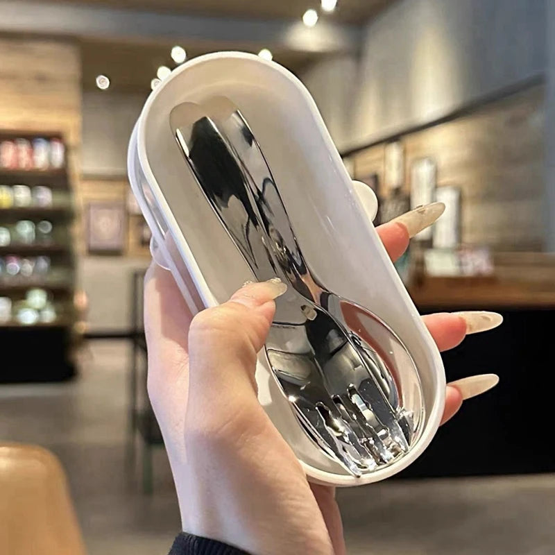 Stainless Steel Spoon Fork Set Short Handle Children's Tableware Household Baby Food Spoon Soup Spoon〔CC11〕 Vue C2