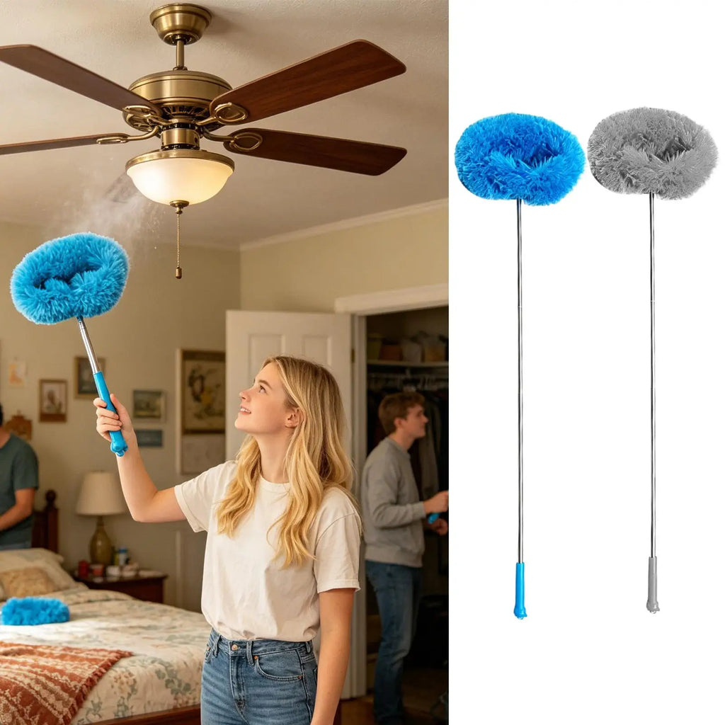High Ceiling Fan Duster Kit W/Extension Pole, Long Reach Cleaning Tool Washable Microfiber Blade Cleaner for Home Bedroom Office Vue