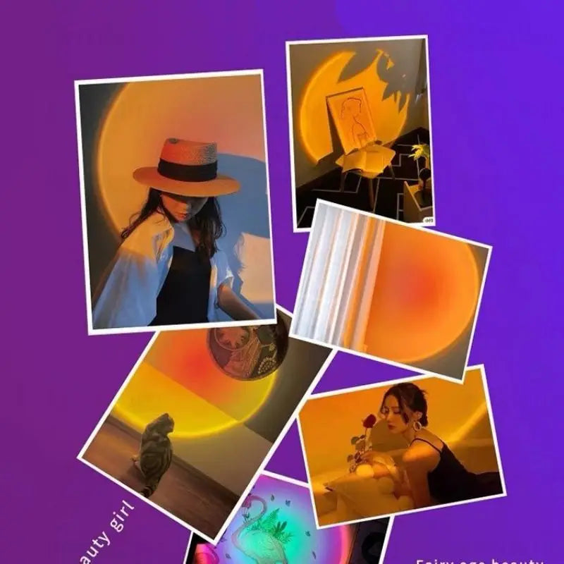Kerokuru USB Sunset Light Lamp Self Photography Light LED Rainbow Neon Night Light Projector Photography Wall Atmosphere Light Vue