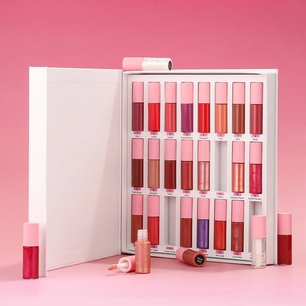 136pcs/set Lipgloss Samples Set Glossy and Matte Lip Gloss Kit Print Your Logo on Gift Box Liquid Lipsticks Wholesale Vue