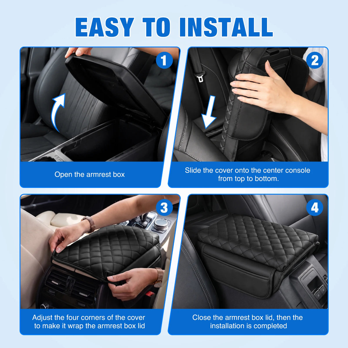 Nilight Custom Fit Center Console Cover for Ford Bronco 2021-2024 2 Door & 4 Door, Ford F150/F250/F350/F450/F550 2015-2024, Ford F150 Work Surface Center Console 2021-2025, Leather Armrest Pad, Console Protector, Interior Acc Vue