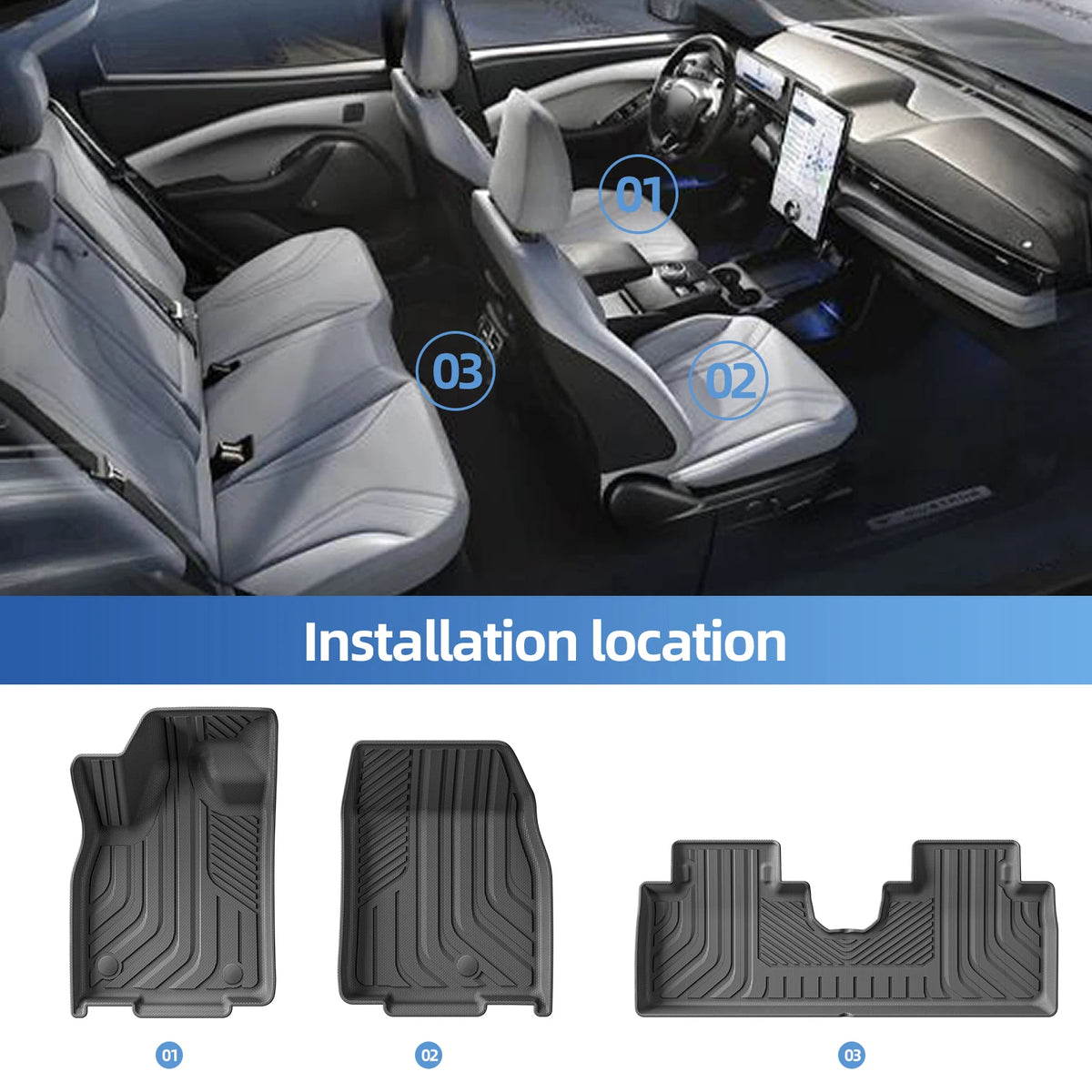 Smabee Left Drive for Ford Mustang Mach-E 2021 TPE Car Al-weather Floor Mats Trunk Pad Backrest Liner Interior Accessories Vue
