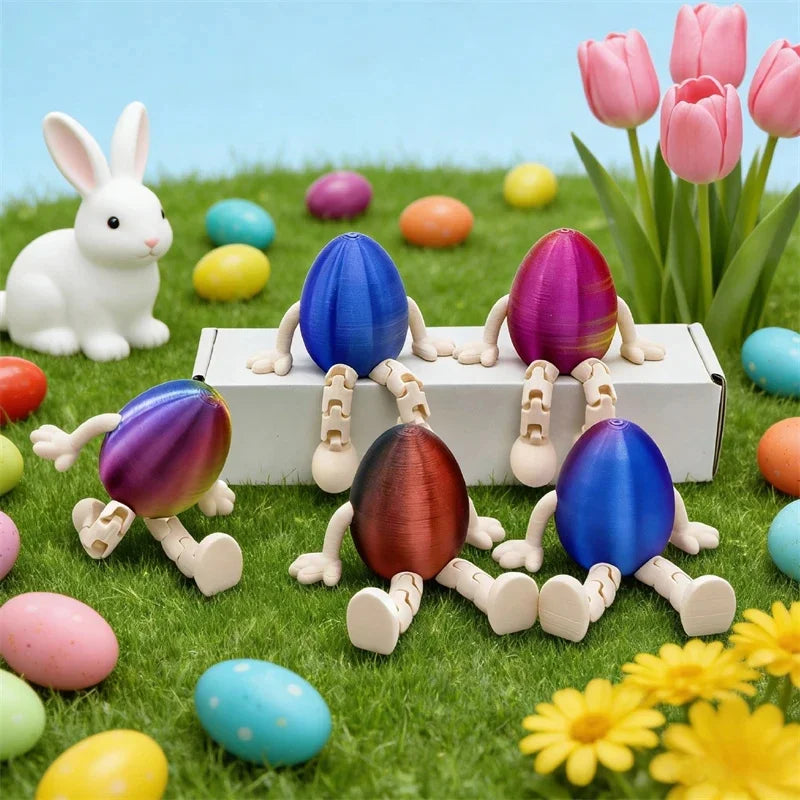 3D Printed Movable Bunny Egg Figurine Cute Easter Rabbit Model Toy Home Table Decor Centerpiece Gift For Kids Teens Couples Vue