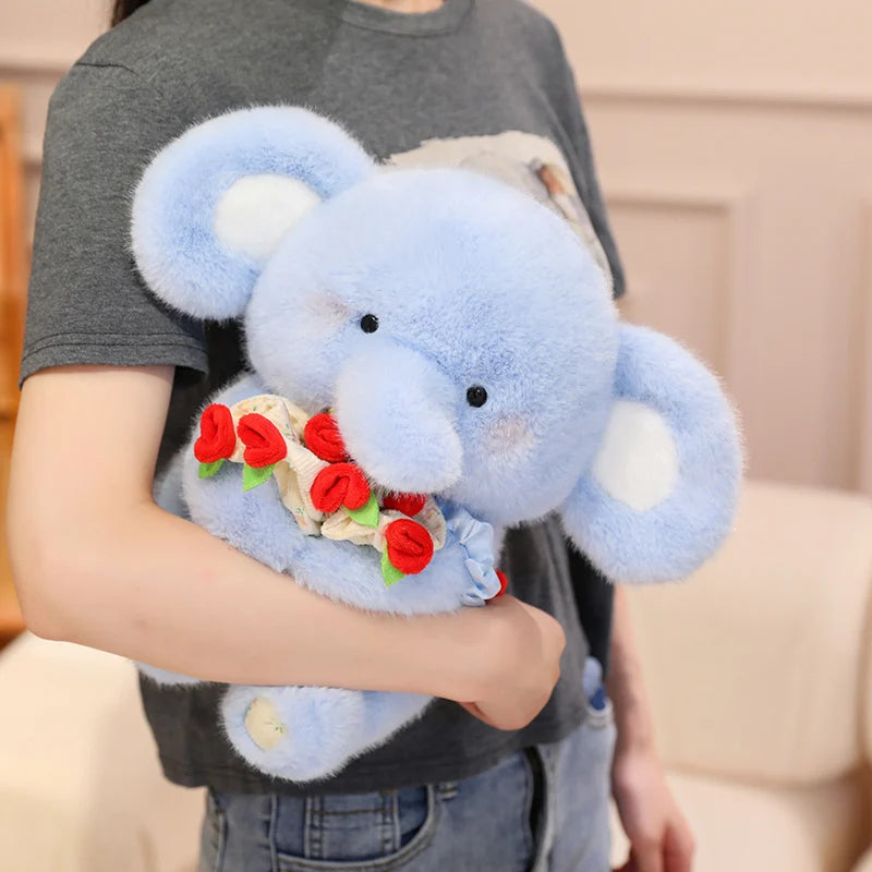 Cartoon Rose Elephant Plush Toy Cute Blue Stuffed Animal for Girlfriend Comfort Doll Anxiety Relief Birthday Gift Snuggle Buddy Vue