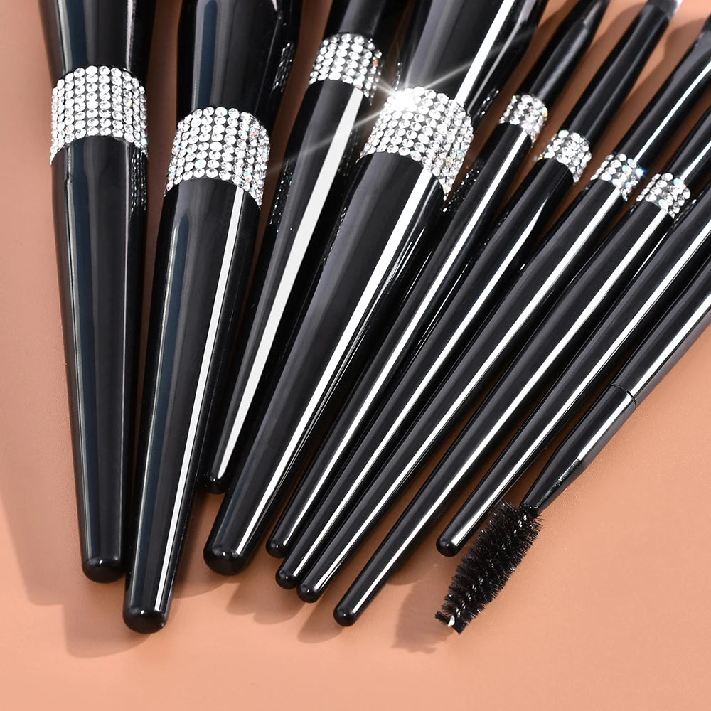 Makeup Brush Set Wholesale Luxury Diamond Black Synthetic Hair Face Makeup Powder Foundation Blush Eye Brushes Custom Logo 8set Vue