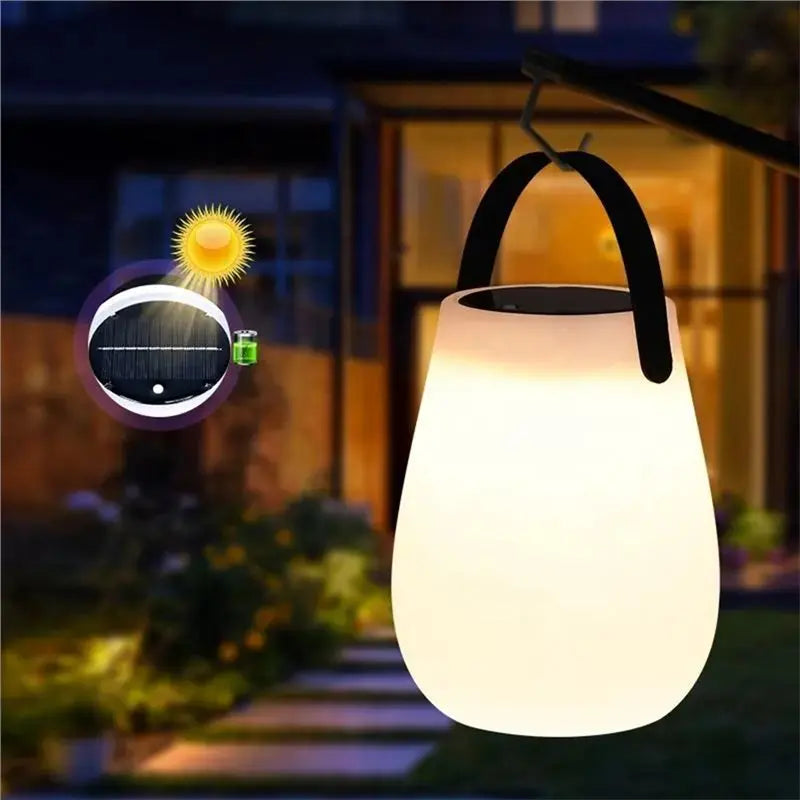 ABKW-Solar Powered LED Tabletop Lantern Cordless Battery For Outdoor Camping PE Table Lamp With Integrated Silicone Handle Light Vue
