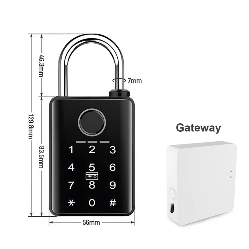 Tuya Smart Door Lock Fingerprint Padlock Password APP Card Key Unlock 7mm 10mm Smart Padlock Waterproof Electronic Lock Vue 7mm and gateway
