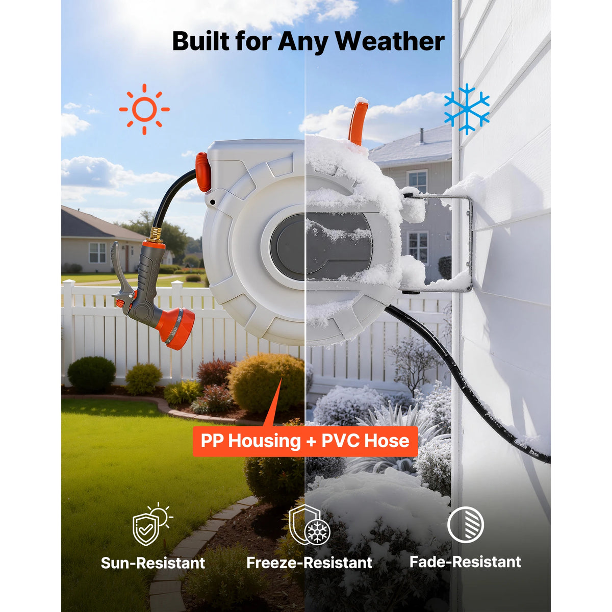 Retractable Wall-Mounted Garden Hose Reel – 9-Function Nozzle Garden Hose Reel Vue
