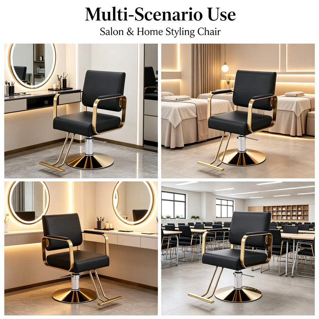 360° Rotating Barber Salon Chair | Hydraulic | 440 lbs Gold Barber Salon Chair Vue