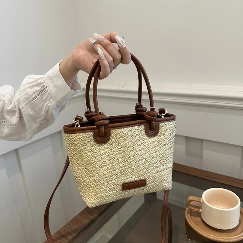 Straw Woven Crossbody Bags Women Summer Vacation Bucket Shoulder