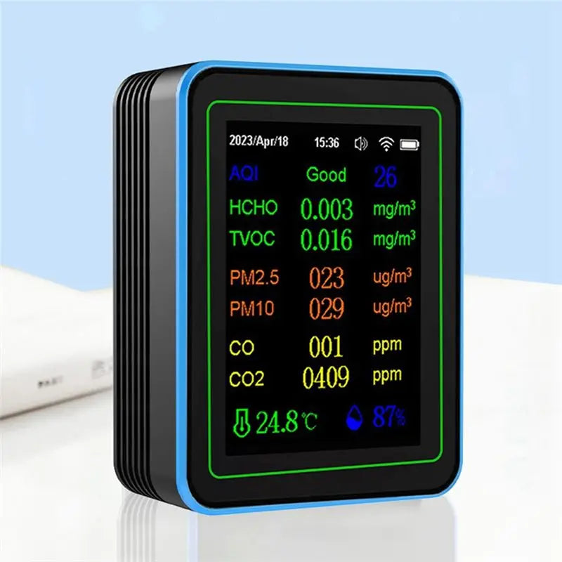 ABKW-Tuya Wifi 12 In 1 Air Quality Monitor Multifunction PM2.5 AQI PM1O HCHO TVOC CO CO2 Screen Display Air Detector Vue