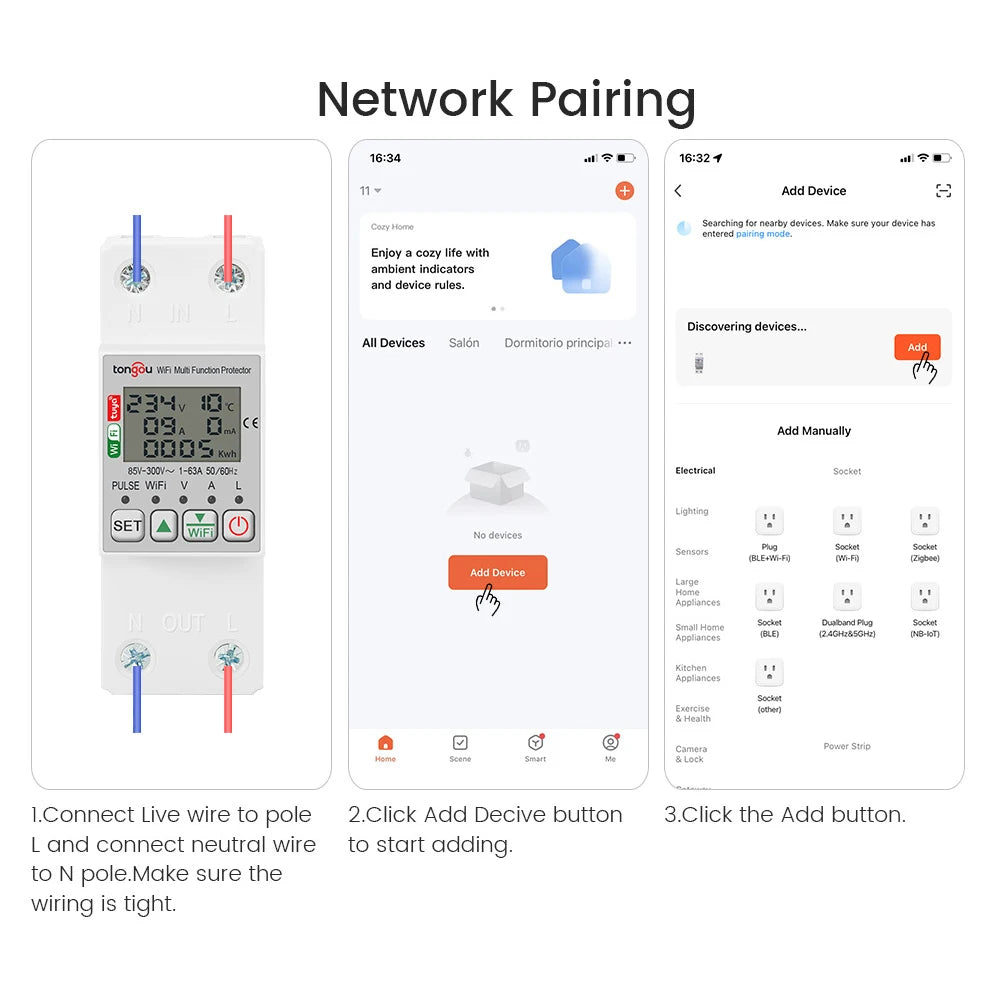 85-300V WiFi Smart Earth Leakage Over Under Voltage Protector Relay Device Switch Breaker Smart Life Energy Power kWh Meter Vue
