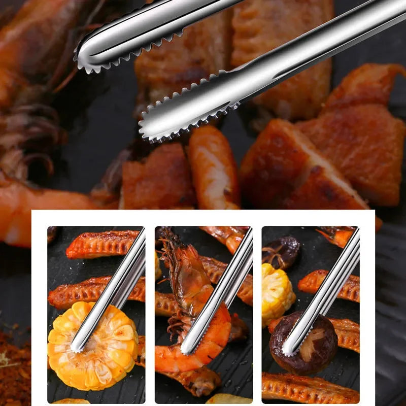 Grill Tongs Food Stainless Steel Clip BBQ Steak Clip Bread Tong Cooking Utensils Party Non-Slip Kitchen Gadgets Accessories Vue
