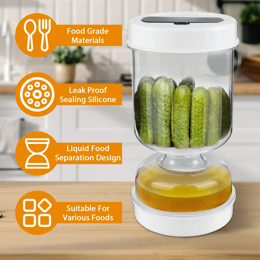 Pickle Container Wet and Dry Separation Pickle Olive Jar with Fork Leakproof Airtight Food Storage Upside Down Pickle Container Vue