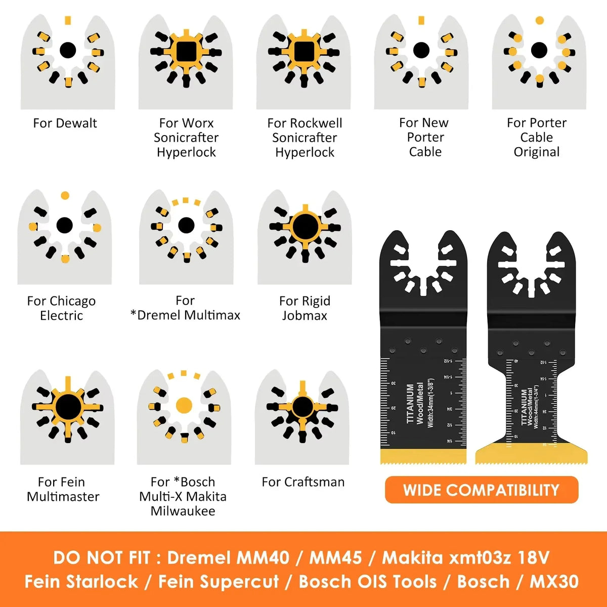 3/6PCS Titanium Oscillating Saw Blades Kit, Plunge Cutting Multitool Blades for Metal Wood Nails Screws, Flush Cut Universal Vue