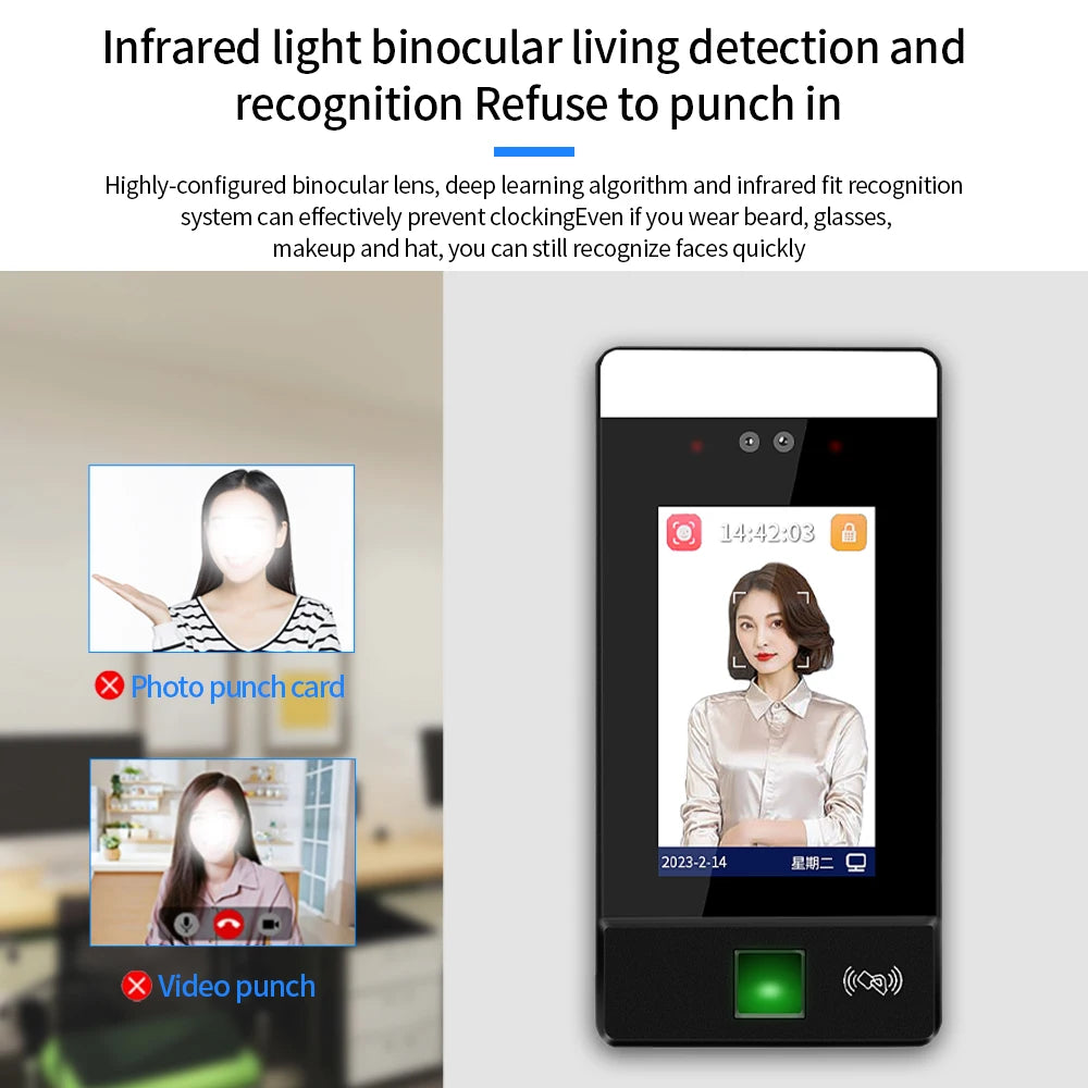 Access Control System 1000 User Capacity Fingerprint & Dynamic Face Recognition Gate Opening Attendance Device with Facial Logs Vue