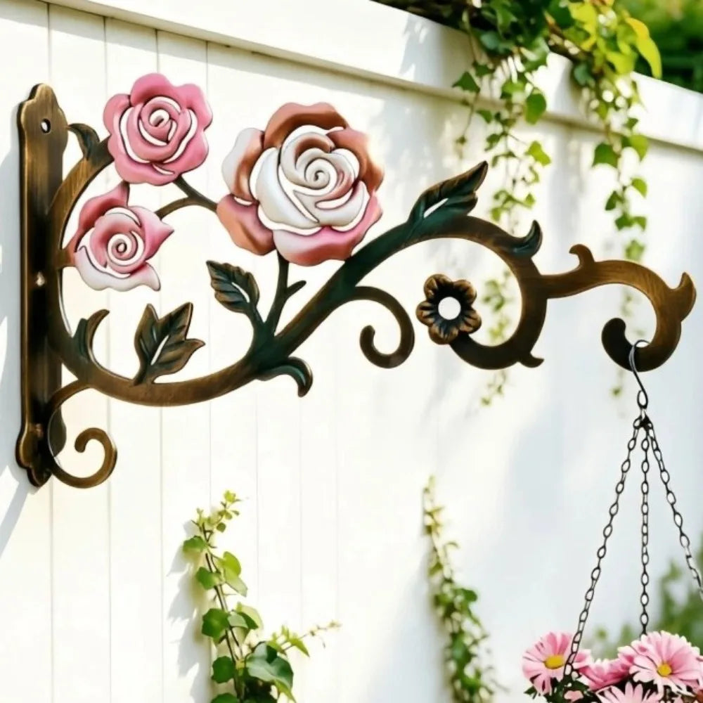 Colorful Hollow Metal Plant Hook Rose Heavy-Duty Flower Basket Hook Rustproof Decorative Outdoor Hanging Hook Balcony Vue Style D