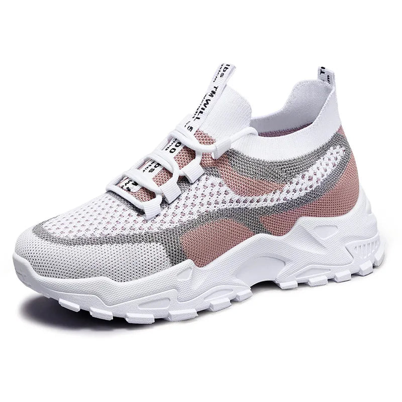 Women's Breathable Mesh Chunky Sole Casual Sneakers Casual Sneakers Vue G-JM291-White pink 39