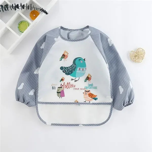 Boys Girls Burp Cloth Banana Bibs For1-3Year Baby Long Sleeve Scarf Waterproof Toddler Art Smock Feeding Bib Apron Pocket Infant Vue B31 Colorful Birds 0-3Years