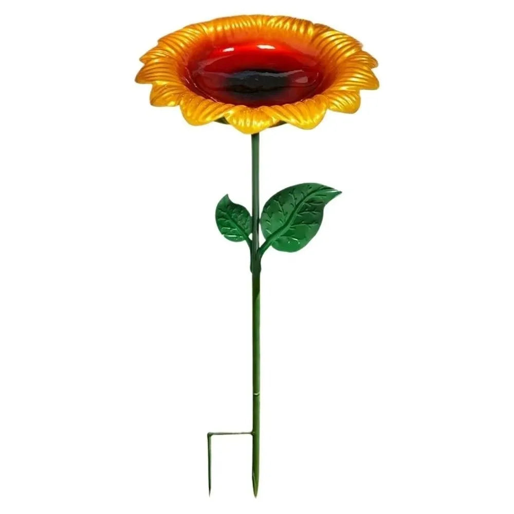 Water Feature Metal Bird Bath Sunflower Iron Art Bird Water Dispenser Outdoor Flower Garden Stake Courtyard Decor Vue Sunflower