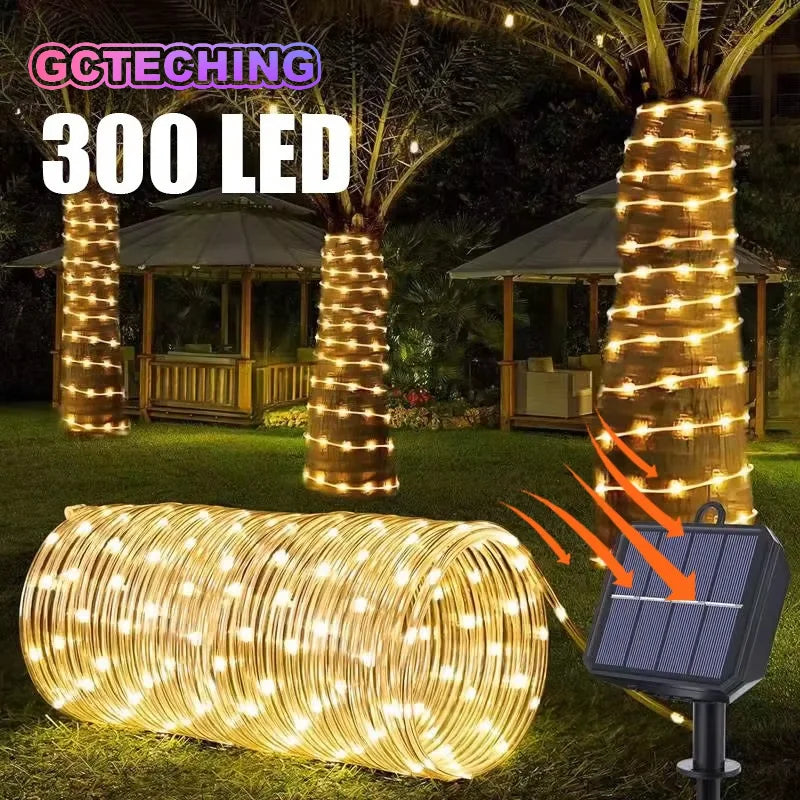 300Led Outdoor Solar Tube Rope Led Fairy Light Garden Christmas Decoration Xmas Wedding Garland Waterproof String Light Strip Vue