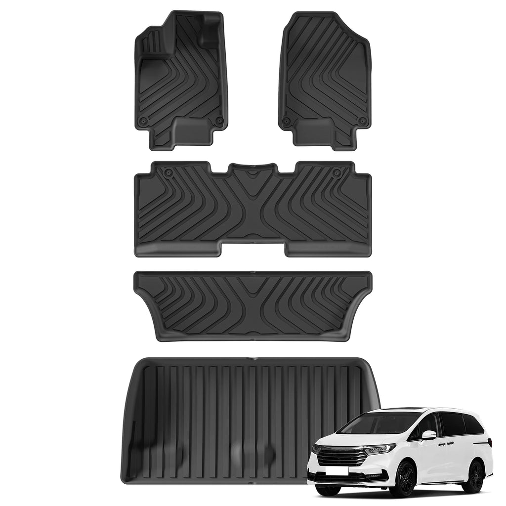 for Honda Odyssey (7Seats only) 2018-2025 2026 Mini Passenger Van TPE 3D Car Floor Mats Cargo Liner Trunk Pad Left Rudder Black Vue