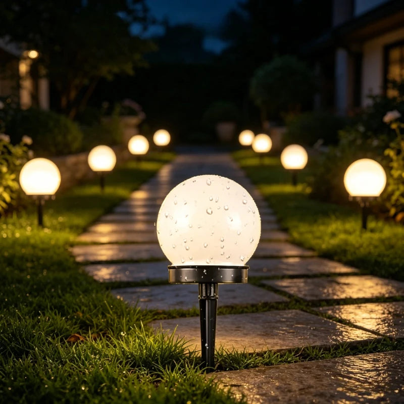 Solar LED Round Ball Lawn Lights, Waterproof Outdoor Ground Plug Landscape Bulb Lamp for Villa Garden Yard Decoration Vue