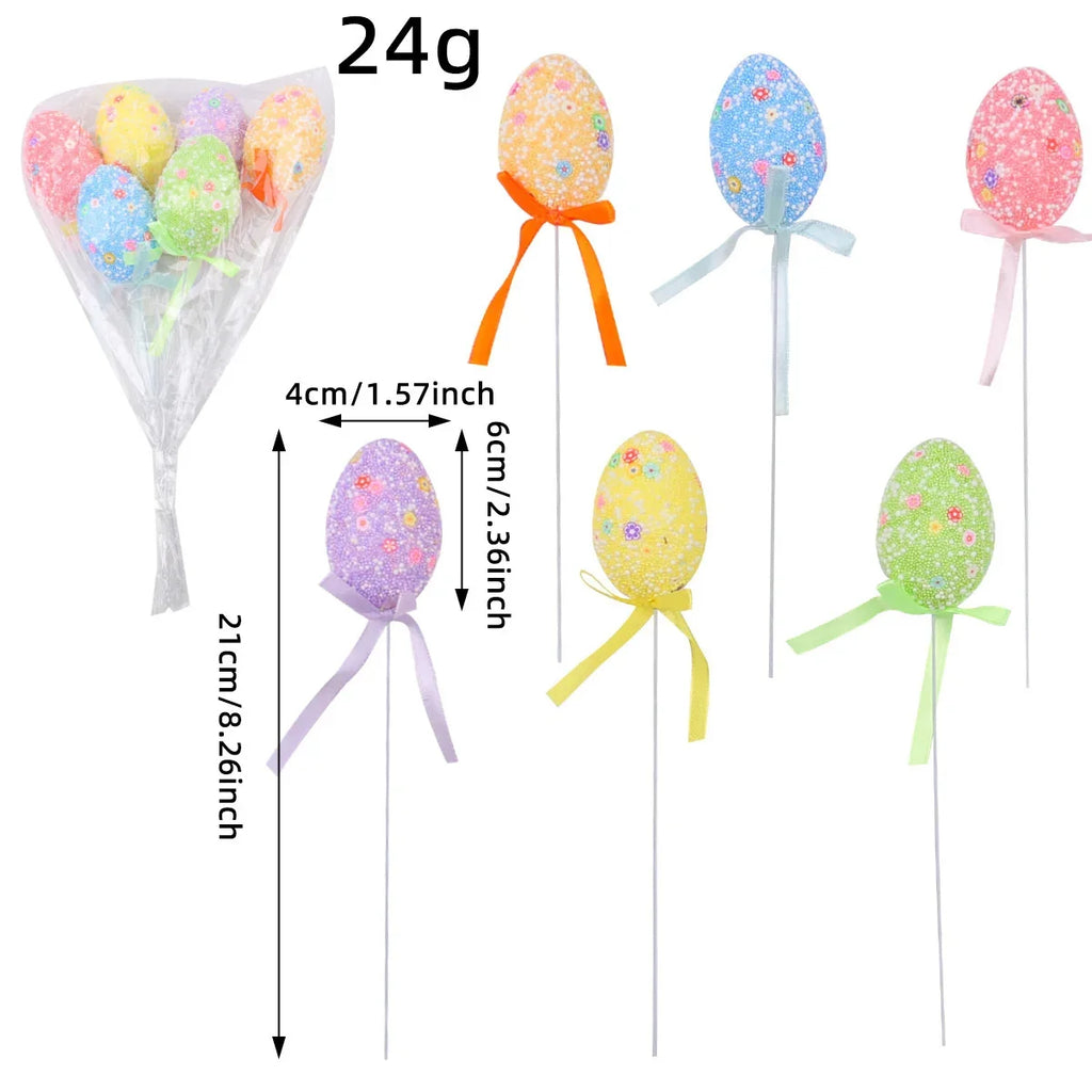 Easter Foam Egg Picks Printed Pattern Faux Eggs On Stakes For Table Centerpiece Party Decor Home Display Kids Spring Gift Vue A4