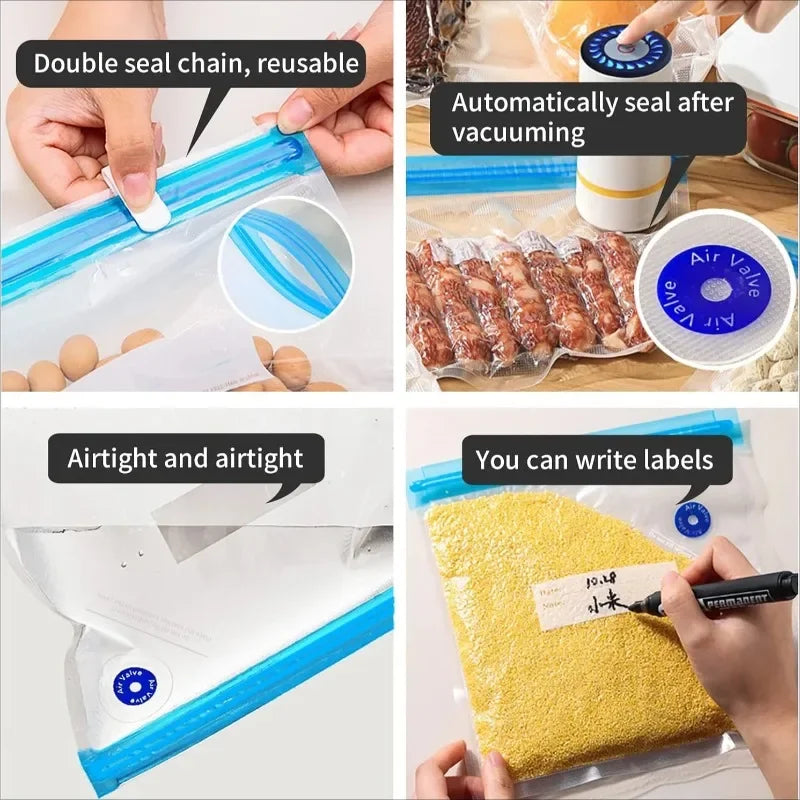 Portable Food Vacuum Freshness Bag Reusable Refrigerator Sealing Bag Food Vacuum Freshness Bag Food Compression Bag Vue