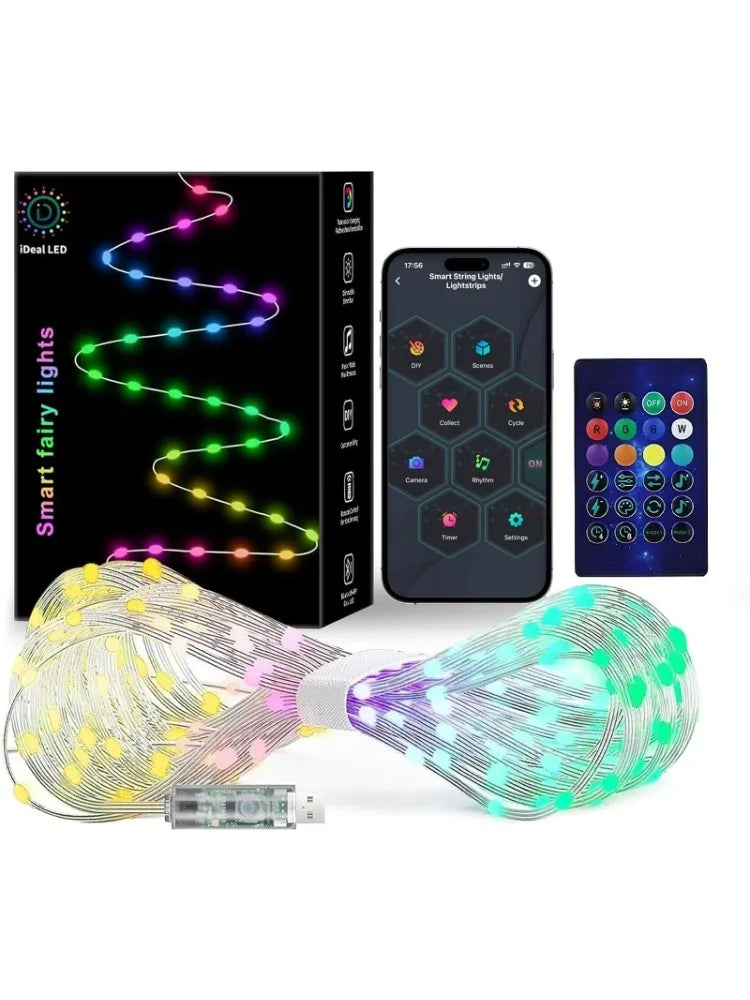 Smart RGB Fairy String Light Bluetooth APP Control Music Sync Dynamic Twinkle LED Garland Light for Room Wedding Birthday Decor Vue 15M