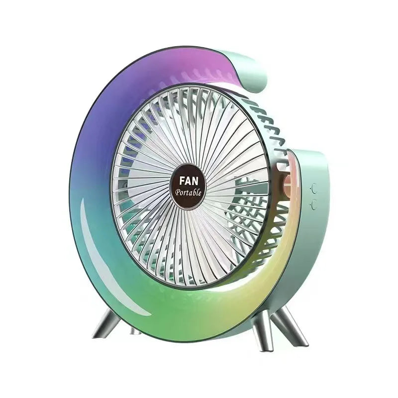 Portable Fan USB Rechargeable Fan LED 7 Colors Electric fan 180°Adjustable summer Camping fans 3 Speeds mini Fan for xiaomi Fan Vue green