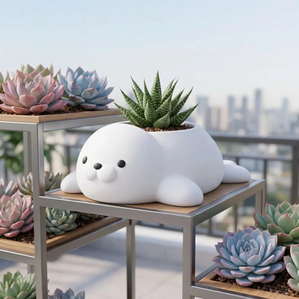 Cute Animal 3D Printed Seal Flowerpot Storage Box Home Decor Desktop Ornaments Funny Jewelry Holder Plant Flower Pot Living Room Vue