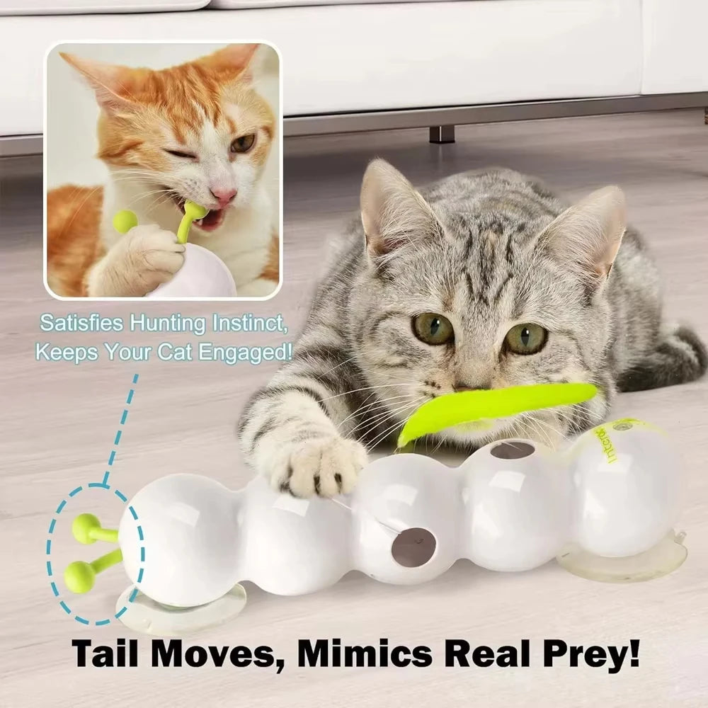 Caterpillar Interactive Cat Toy Motion Activated Wack A Worm Post Toy Rechargeable Automatic Teasing Cat Toy with Tail for Cats Vue WHITE