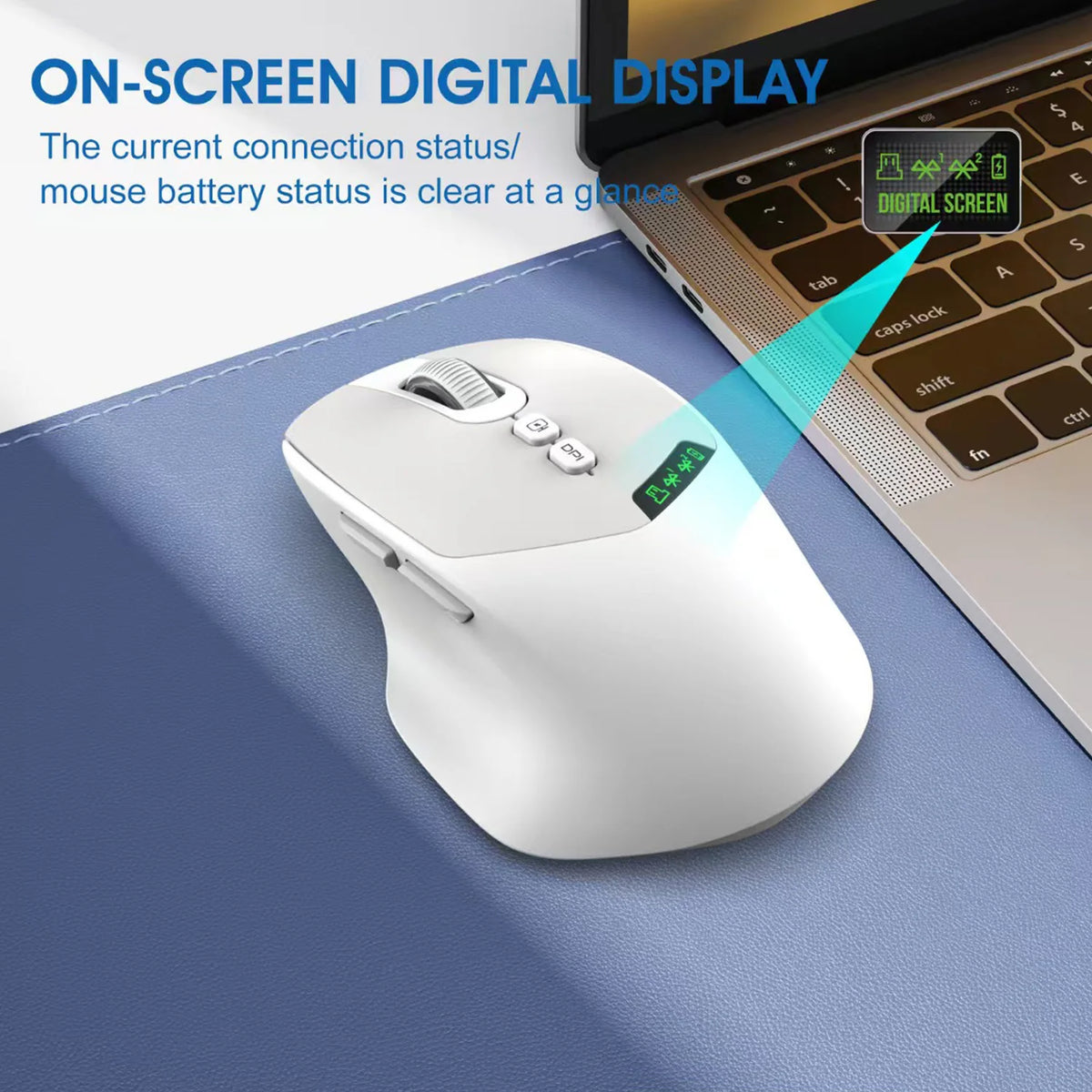 Noiseless Dual Mode Wireless Mouse Bluetooth 5.0 & 2.4G Silent Click Noiseless 500mAh Rechargeable Battery Display for Laptops Vue