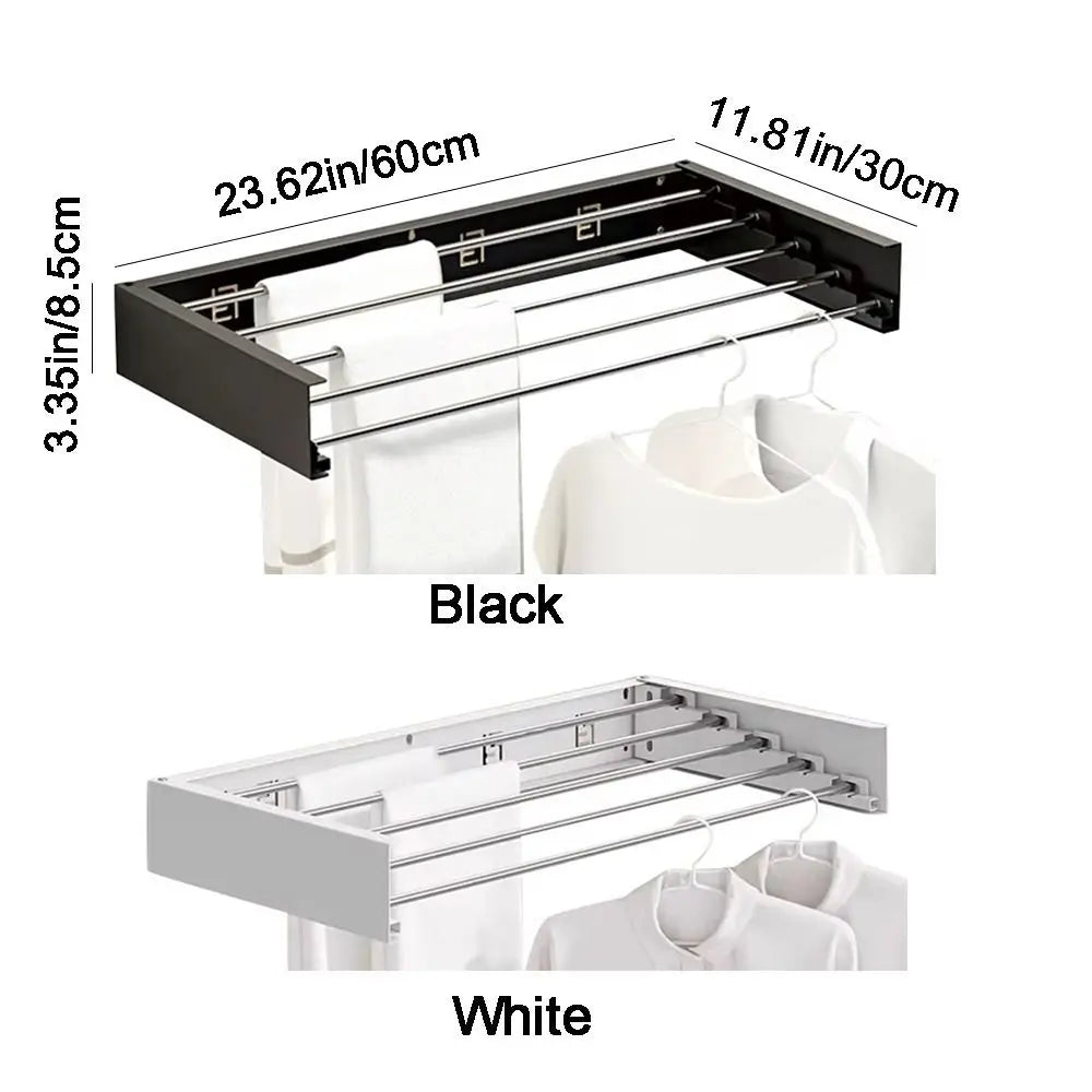 Carbon Steel Invisible Clothes Drying Rack 5 Rods Wall Mounted Hidden Drying Rack Space Saving 60CM Clothesline Pole Hanger Vue