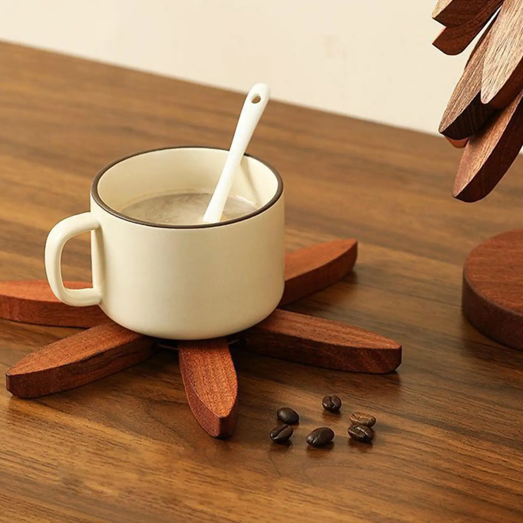 Wooden Insulation Trivet Tree Non-Slip Cup Coaster Set for Stove Pan Cup Teapot Hot Dishes Bowl, Anti-Scalding Cookware Coaster Vue