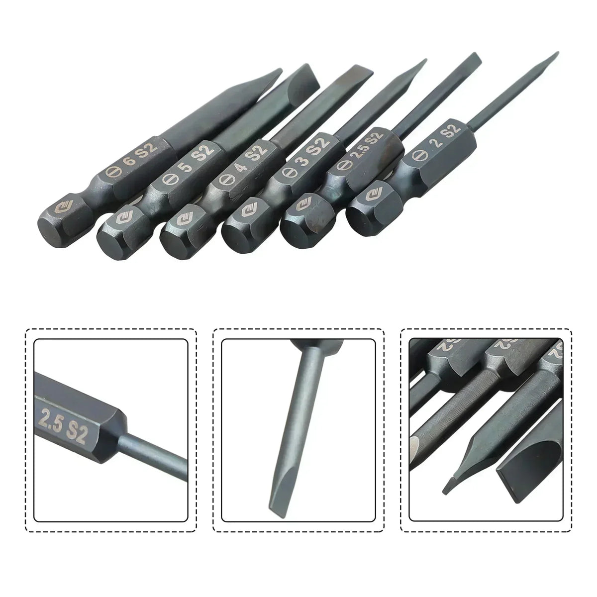 50mm Magnetic Flat Head Screwdriver Bit | 1/4" Hex Shank Screwdriver Bit Vue