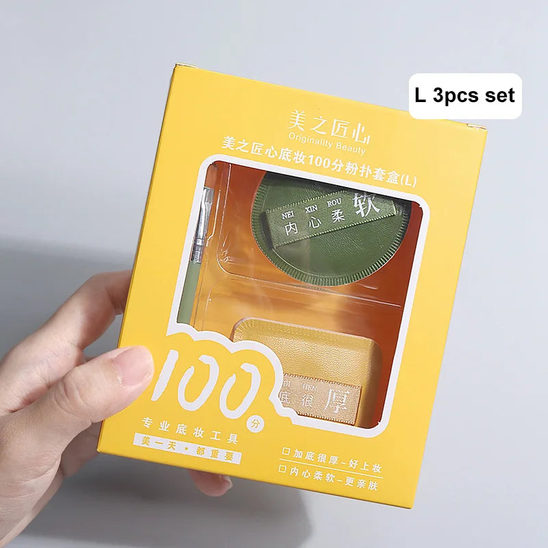 Ultra-thick Makeup Sponge Puff Beauty Powder Sponge Foundation Professional Soft Face Cosmetic Puff Base Makeup Beauty Tools Set Vue L-3Pcs-Gift box