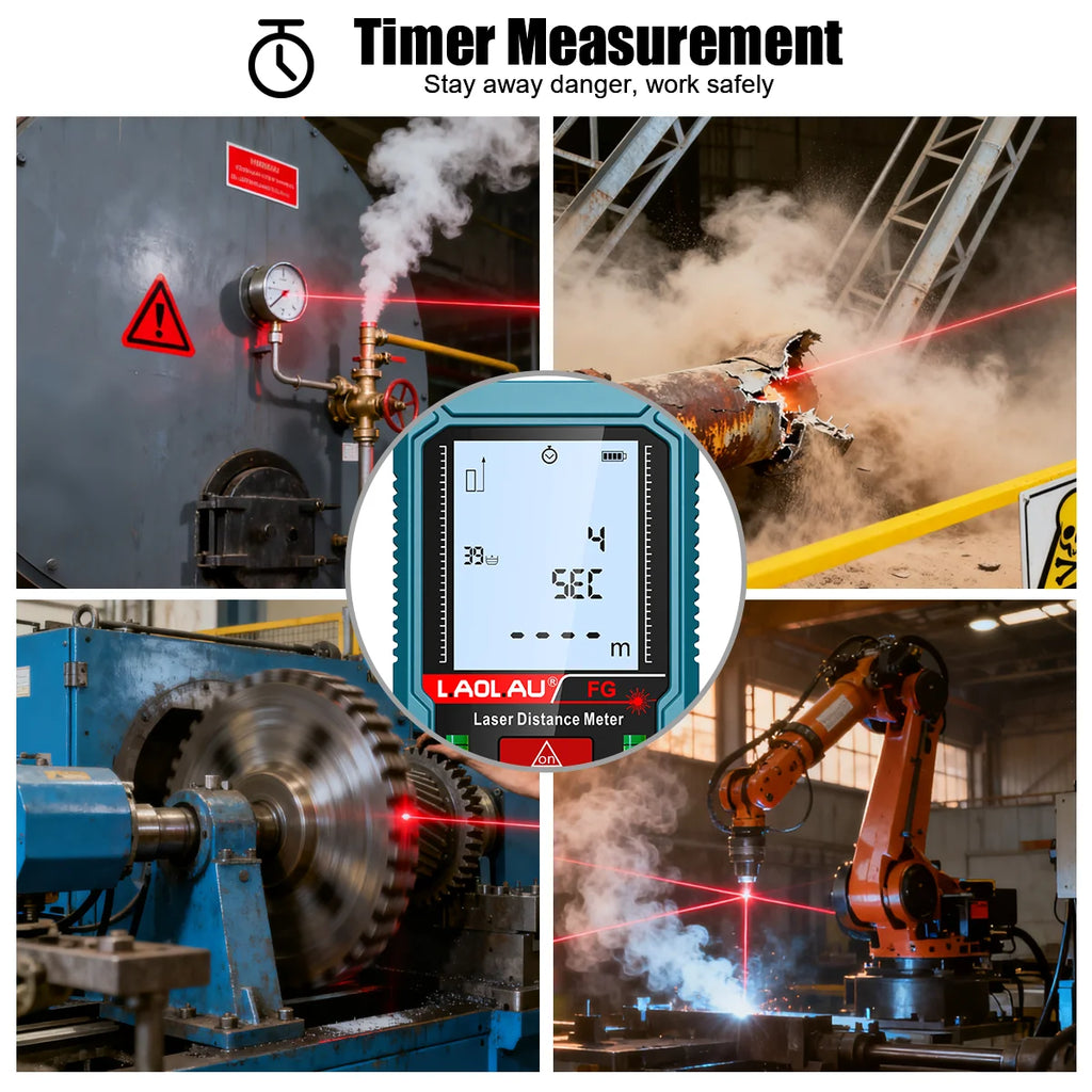 Laser Meter Digital Tape Timer Trigger Measure Tools 50m 100m 150m Laser Distance Meter Bubble Level Handheld Laser Rangefinder Vue