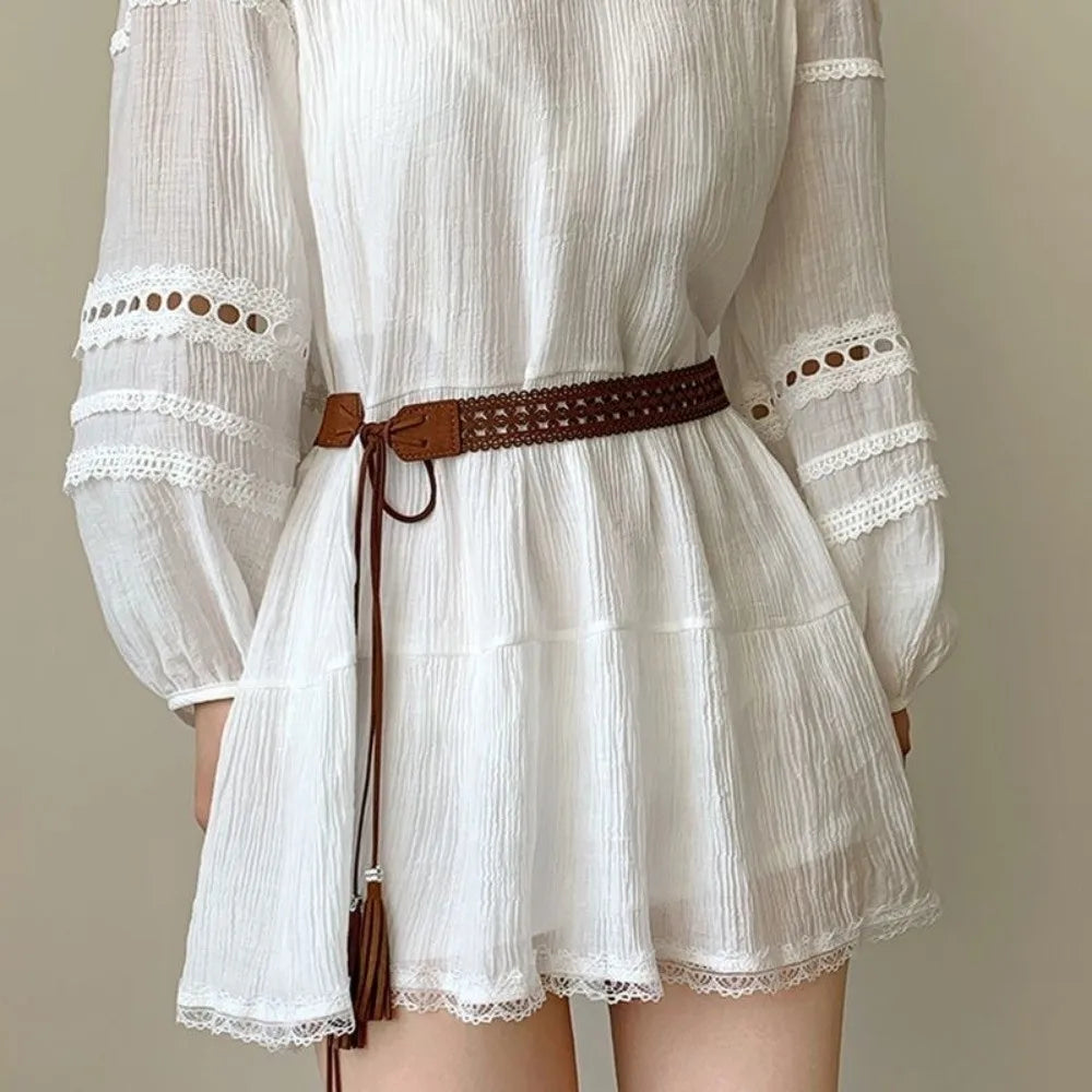 Retro Bohemian Long Tassel Braided Belt Rope Knotted Hollow Pattern