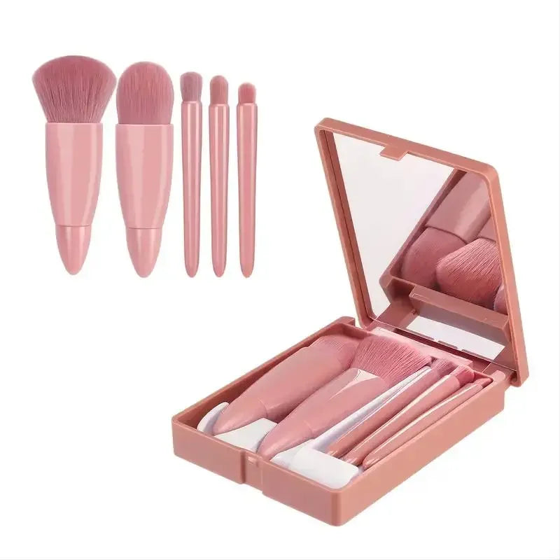 5pcs Mini Makeup Brushes Complete Cosmetic Brushes Small Function Kit With Case And Mirror Travel Size Makeup Brushes Set Vue