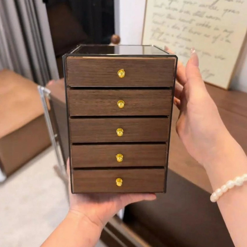 Multi-layer Wooden Jewelry Box Transparent Window Rings Necklace Jewelry Storage Case Organizer Bracelet Earrings Vue